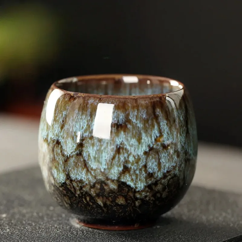 New Ceramic Kung Fu Tea Set with Kiln Transformation, Single Cup Tianmu Glaze, Main Tea Tasting Cup, Egg Shaped Small Tea Bowl view 3
