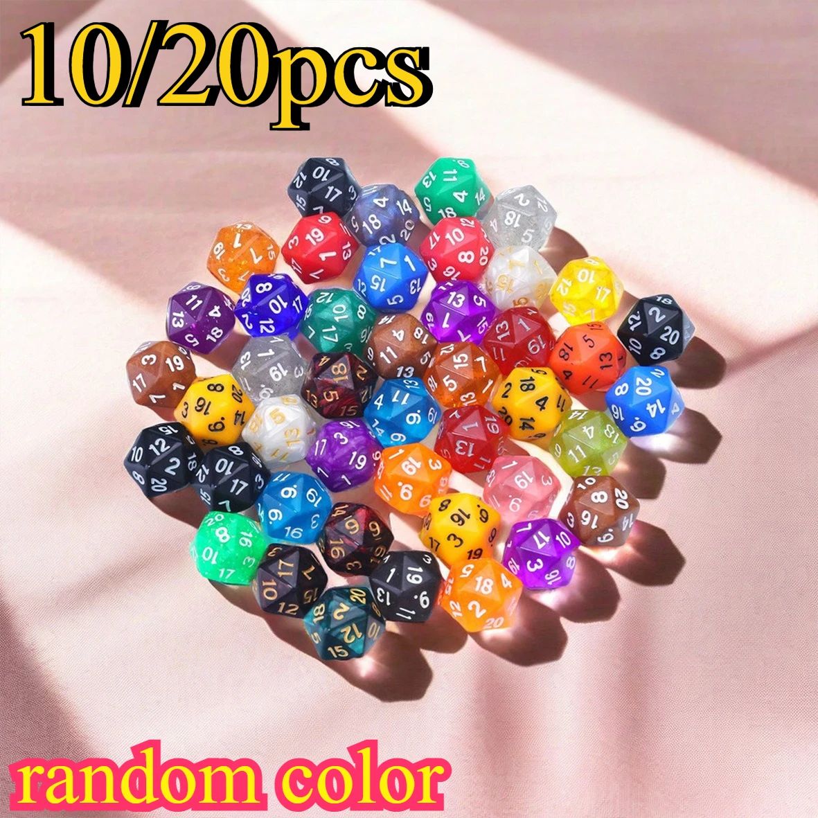20 Sided Mixed Colours Polyhedral Dice Amazing Glitter Dice for Clear Number Displa,Ideal for Party Gifts