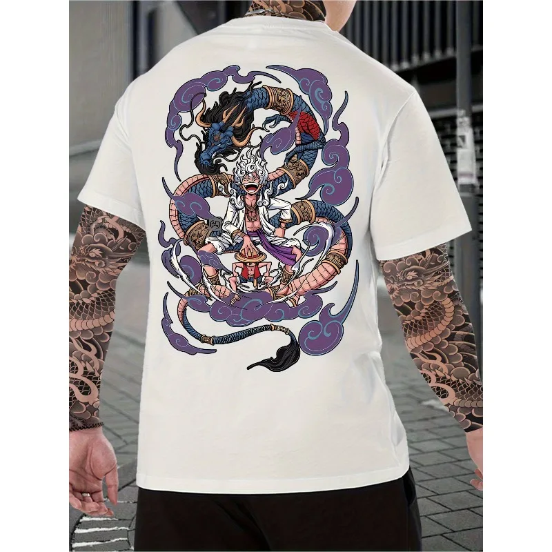 

Men's comfortable stretch breathable T-shirt with dynamic dragon cloud pattern print, casual four-season sports wear