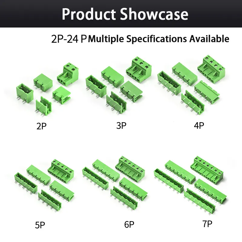 Agulha reta de ponta aberta com kit introdutor completo | Verde | Bloco de parafuso IP 7.62mm | Kit Plug/Soquete Industrial 2-12P