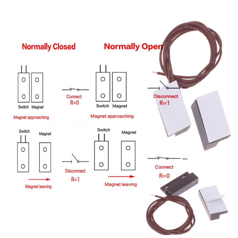 24Awg Approx350mm MC-38A Wired Door Window Sensor Magnetic Switch NC/NO Sensor Switch For Home Alarm System Detector Reed Switch