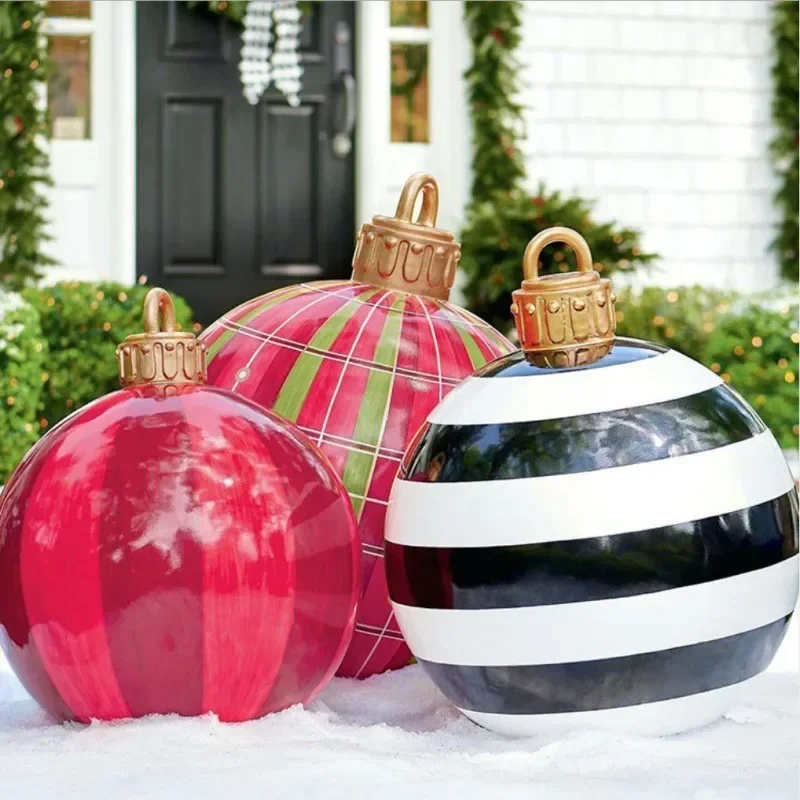 60cm Outdoor Christmas Inflatable Decorated Ball PVC Giant Big Large Balls Xmas Tree Decorations Toy Ball Without Light Ornament