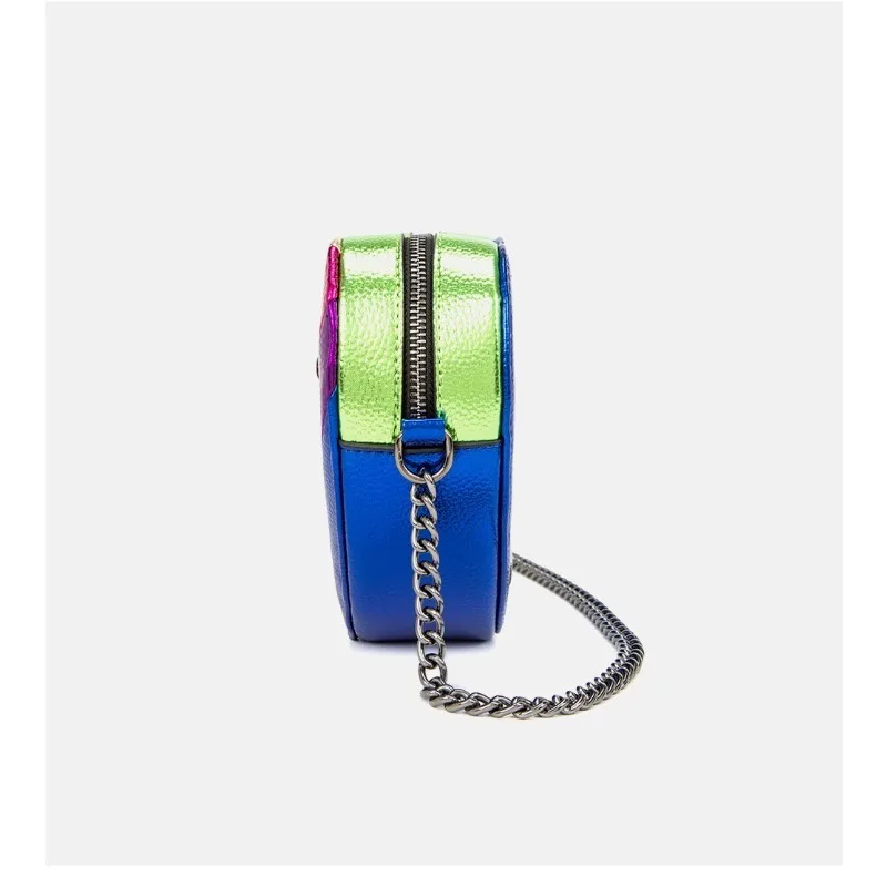 2026 New Metallic Rainbow Stripes Heart Bag PU Leather Chain Crossbody Purse view 4