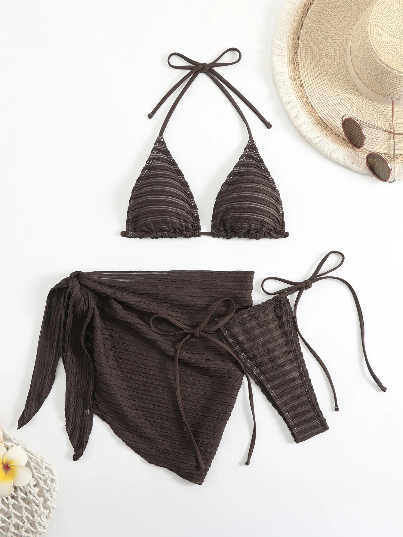 3 pezzi triangolo string bikini 2025 donna halter costume da bagno solido sexy imbottito costumi da bagno bagnanti femminili costume da bagno costume da bagno