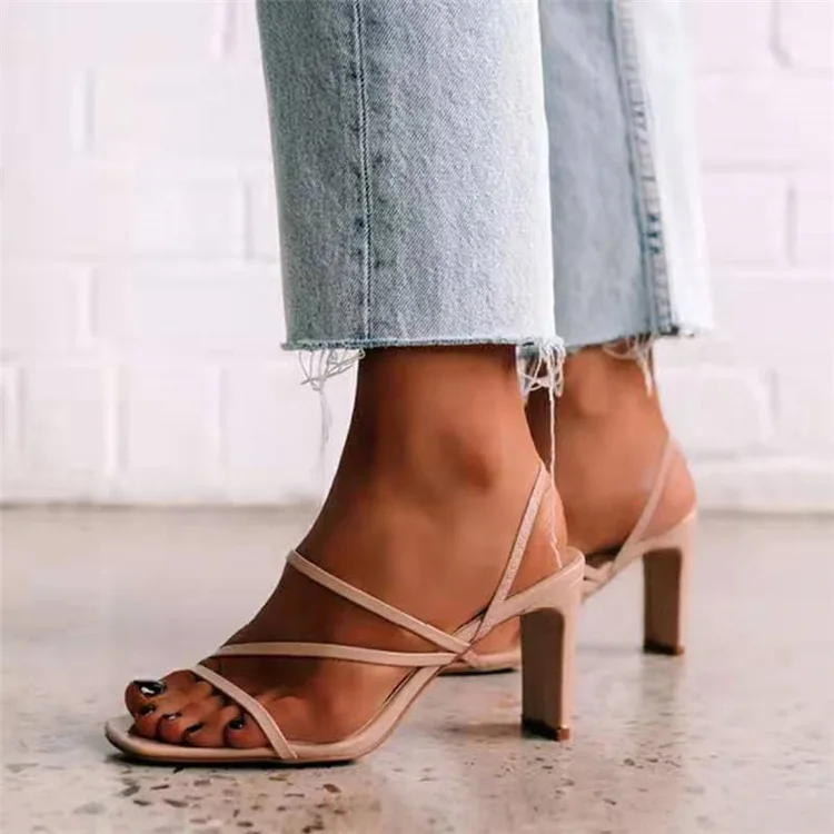 Women's Spring Summer New High Heels Sandals Thick Heels Exposed Square Toe Height Mujer Casual Shoes