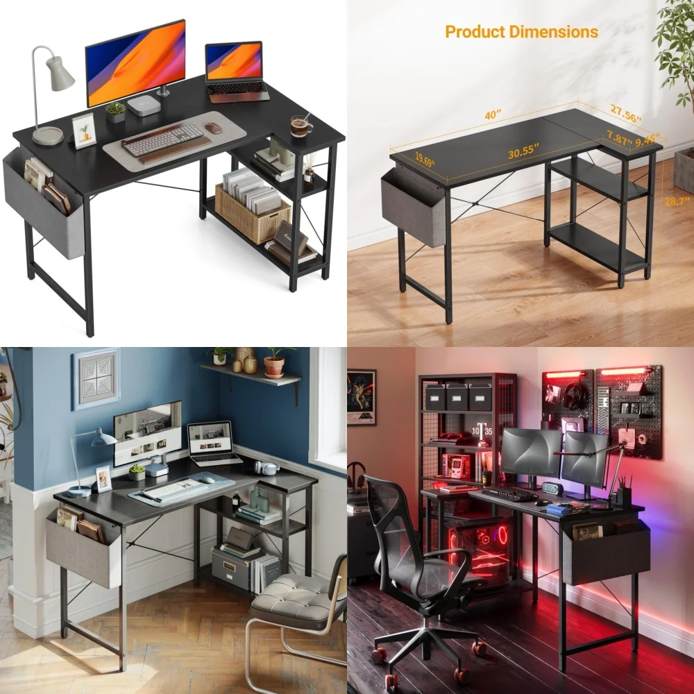 

Computer DesksL Shaped Computer Desk 40 Inch with Storage Shelves for Home Office Small Corner Space Saving
