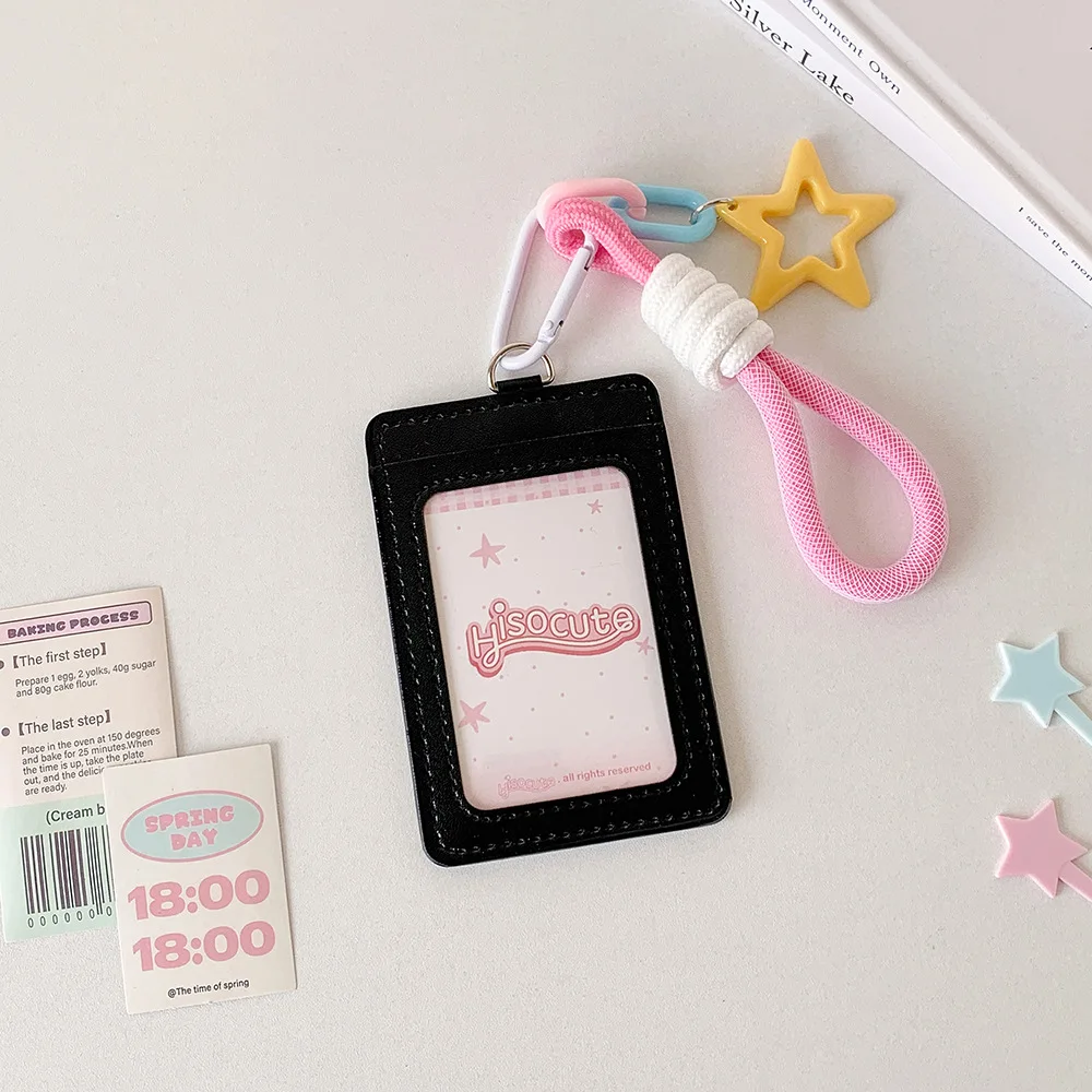 ID Card Protective Leather Bus Card Cover PU Leather Credit Card Korean Photocard Holder Keyring Star Pendant ID Card Holders