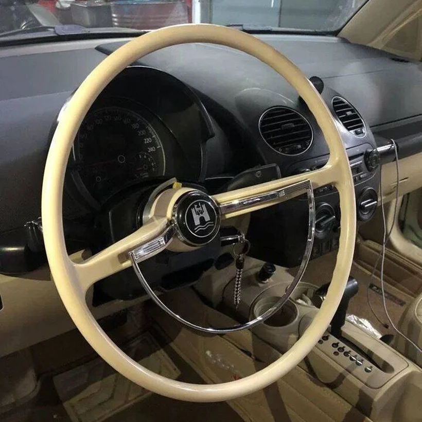 400mm 15 3/4" White Black Chrome Classic Steering Wheel For 1962-1971 Volkswagen Beetle 62-71 VW Bug Karmann Ghia Type 3