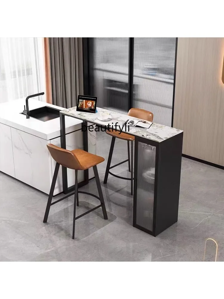 Light Luxury Bar Counter Home Wall Guest Restaurant Kitchen Desk Bar Counter Hallway Stone Plate Long Table