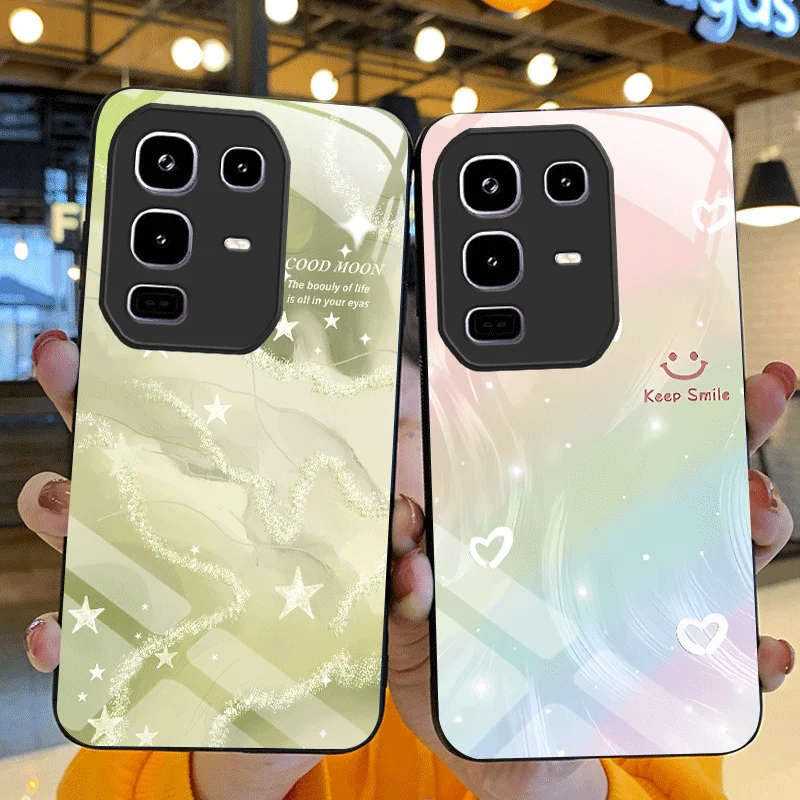 Custodia Protettiva in Vetro Temperato Rigido per Infinix Note 50 Pro+ 50x 50s con Motivo a Stelle Colorate e Cover Posteriore