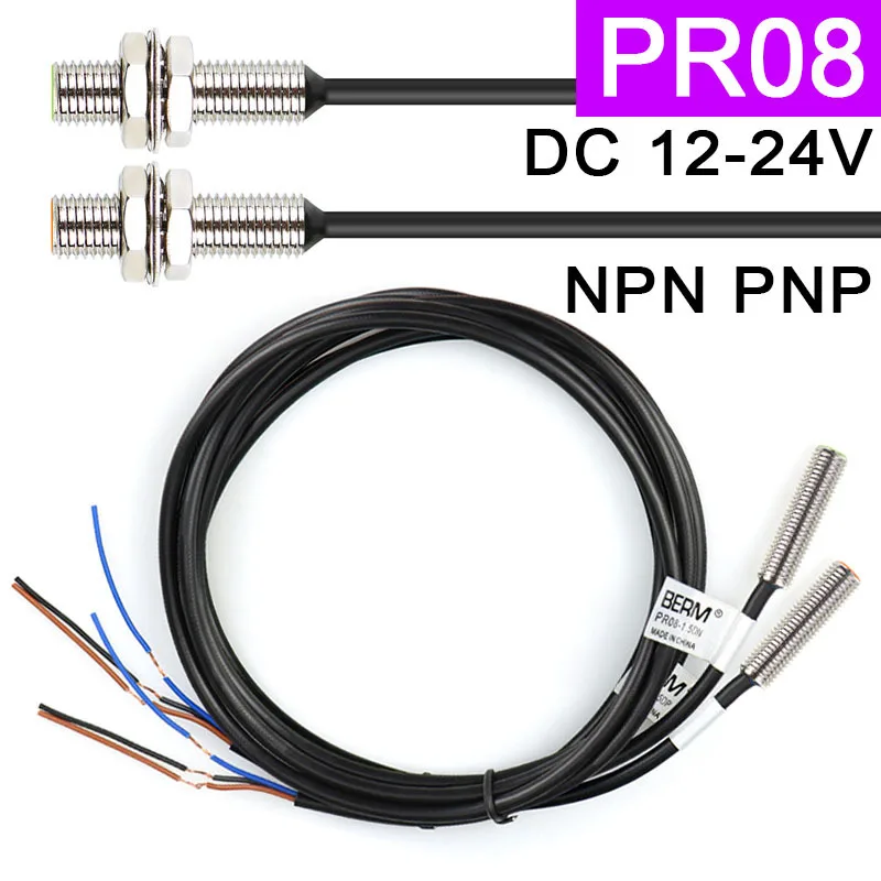 

PR08-1.5DN NPN Metal Proximity Switch 24V PR08-1.5DP PNP 3 Wire Sensor Switch 12~24VDC PR08 Detect Distance 1.5mm with 1.5m Line
