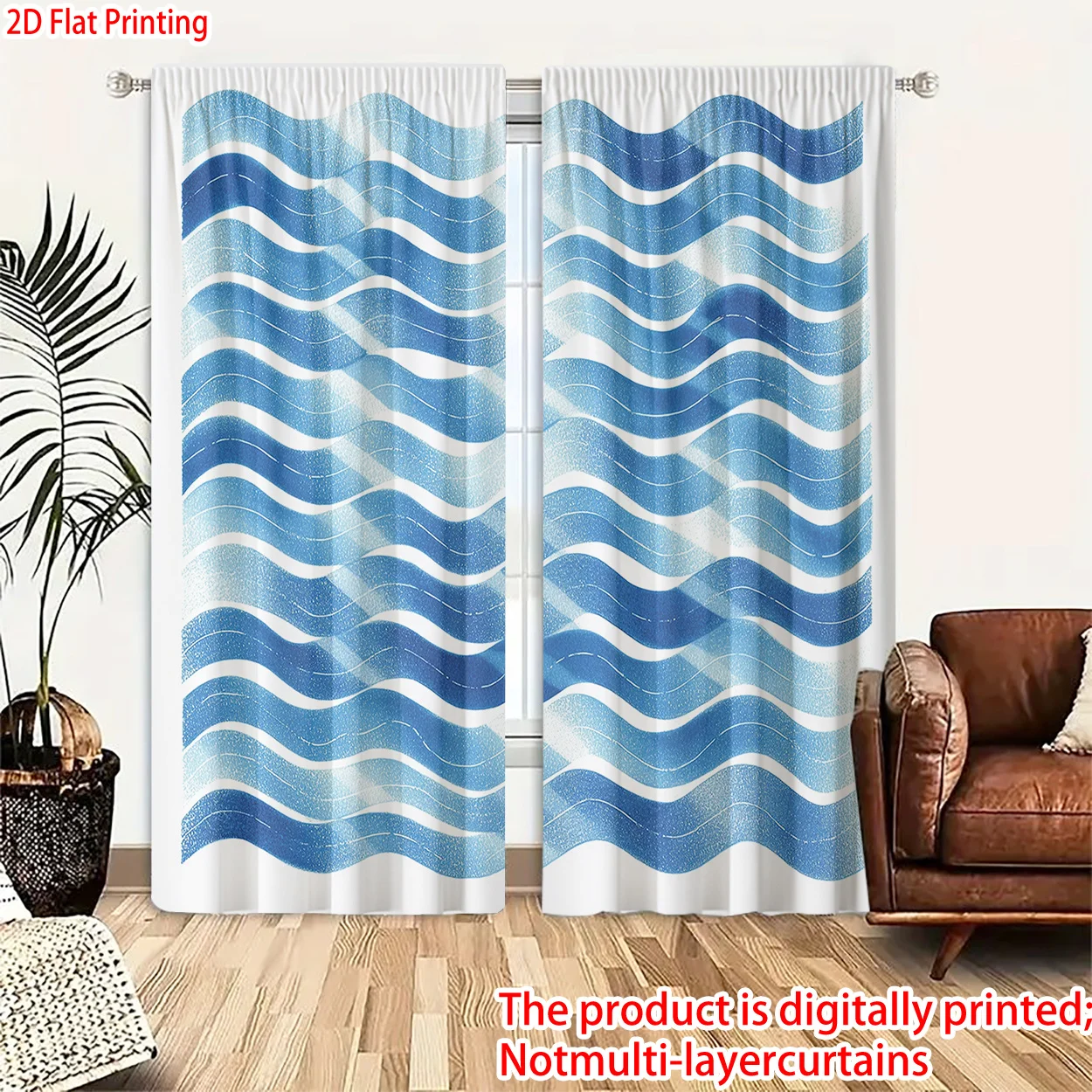 2D Flat, 2pcs Panels Semi-Sheer Light Filtering Curtains Suitable for Bedroom, Living Room, Pocket Window Drapes with Texture Pa
