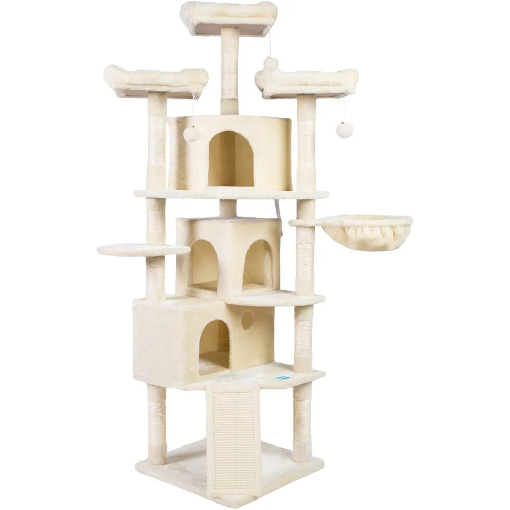 

73.4 inch Cat Tower with 3 Caves, 3 Cozy Perches, Scratching Posts, Board, Activity Center Stable for Kitten/Big Cat