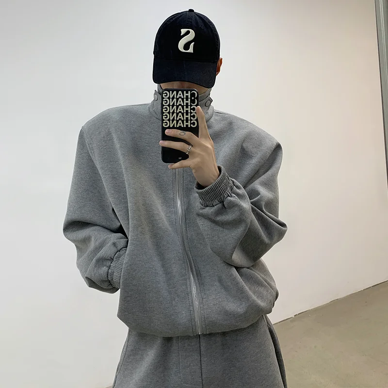 FEWQ Trendy Men\'s Casual Sports Suit Cardigan Hoodie Loose Straight Leg Wide Leg Pants 2024 Solid Color Korean Fashion 24X8302