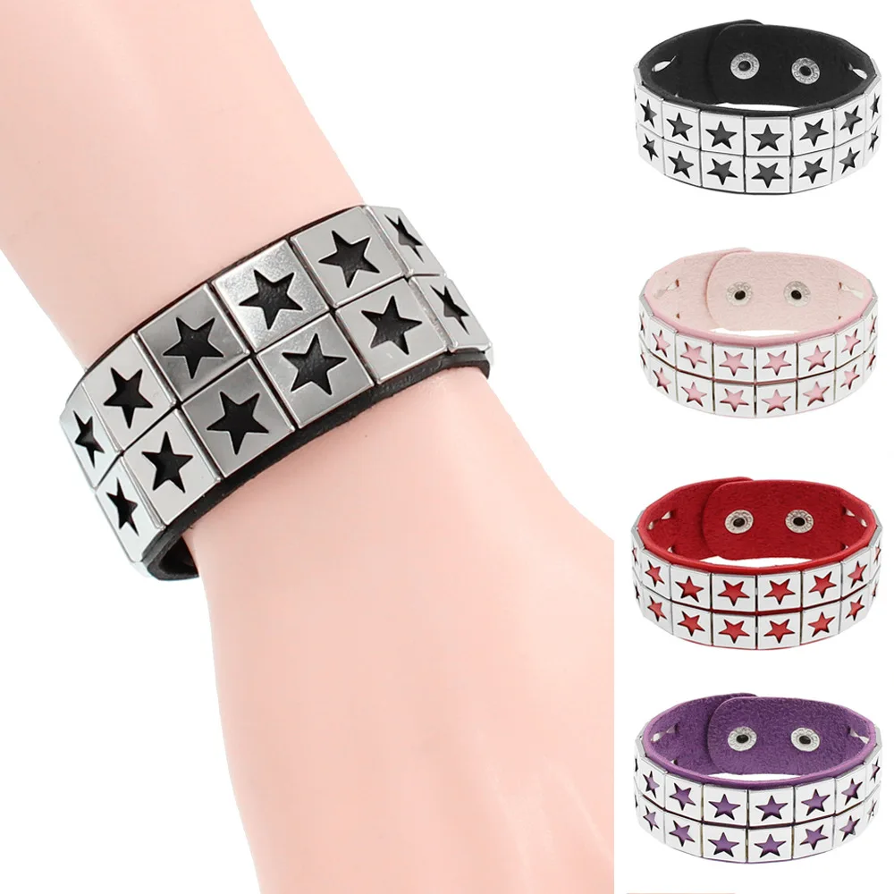 DIEZI Punk Vintage Gothic Goth Men Two Layer Wrap Bracelet Women Harajuku Black PU Leather Star Charm Bracelet Bangles Jewelry