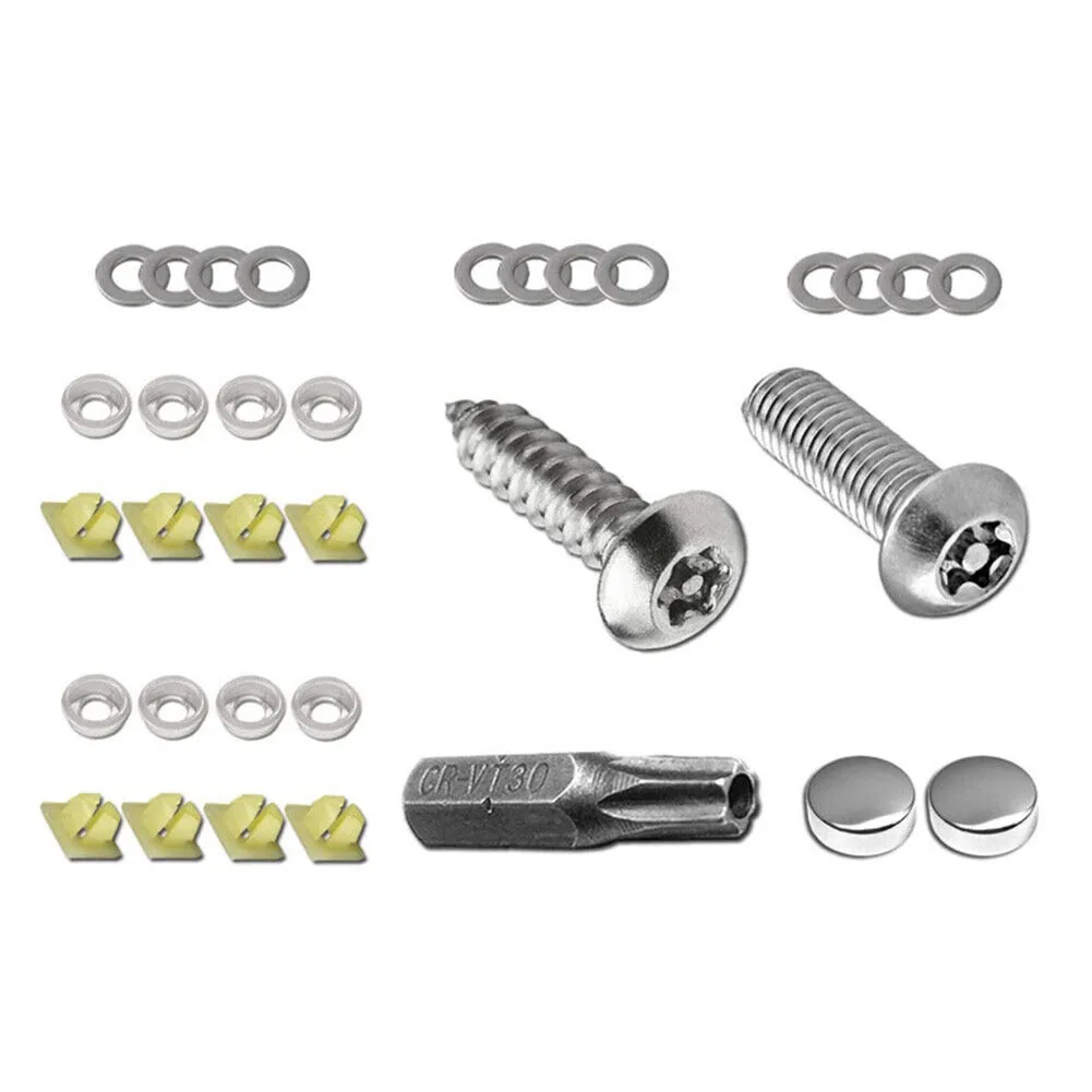 1 Set Anti Theft Auto Security License Plate Screws Accessories Stainless Steel Screws Bolts Wrench Set Fasteners Kit