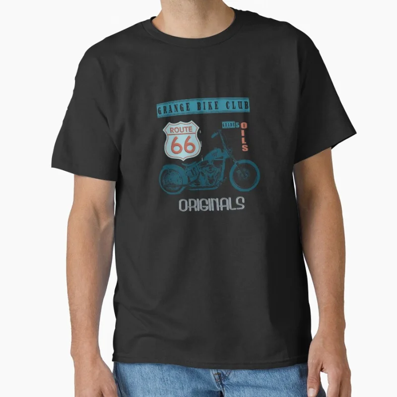 

Grange bike club Route 66 Americans highway Motorcycle Tour USA road trip gift T-shirt for men Large size Adult Tops S-6xl