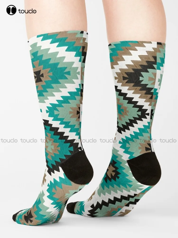 Kilim Protection Pattern – Turquoise Socks Vintage Flower Pattern 360° Digital Print Christmas New Year Gift Custom Gift Retro