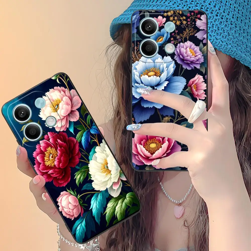 الفاوانيا الزهور قضية الهاتف المحمول ل Xiaomi Redmi ملاحظة 14 13 12 11 S برو زائد 4G 5G الطباعة الملونة واقية الهاتف الذكي جميلة #4