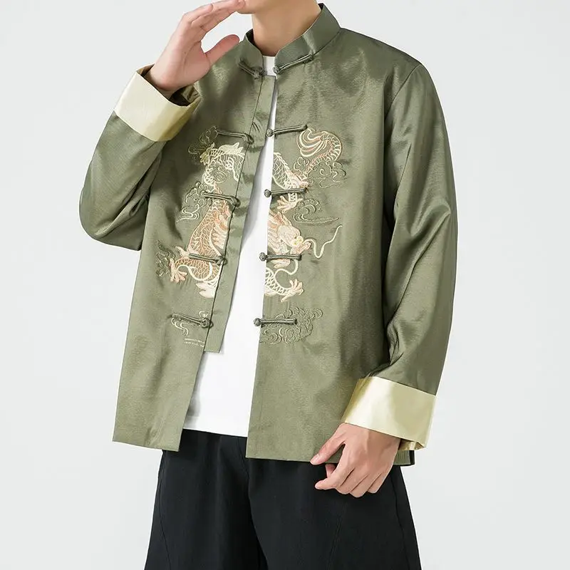 

Retro Embroidered Dragon Year Men's Jaet New Chinese Sle Improved Tang Costume Outerwear Large Size Performance Clothes