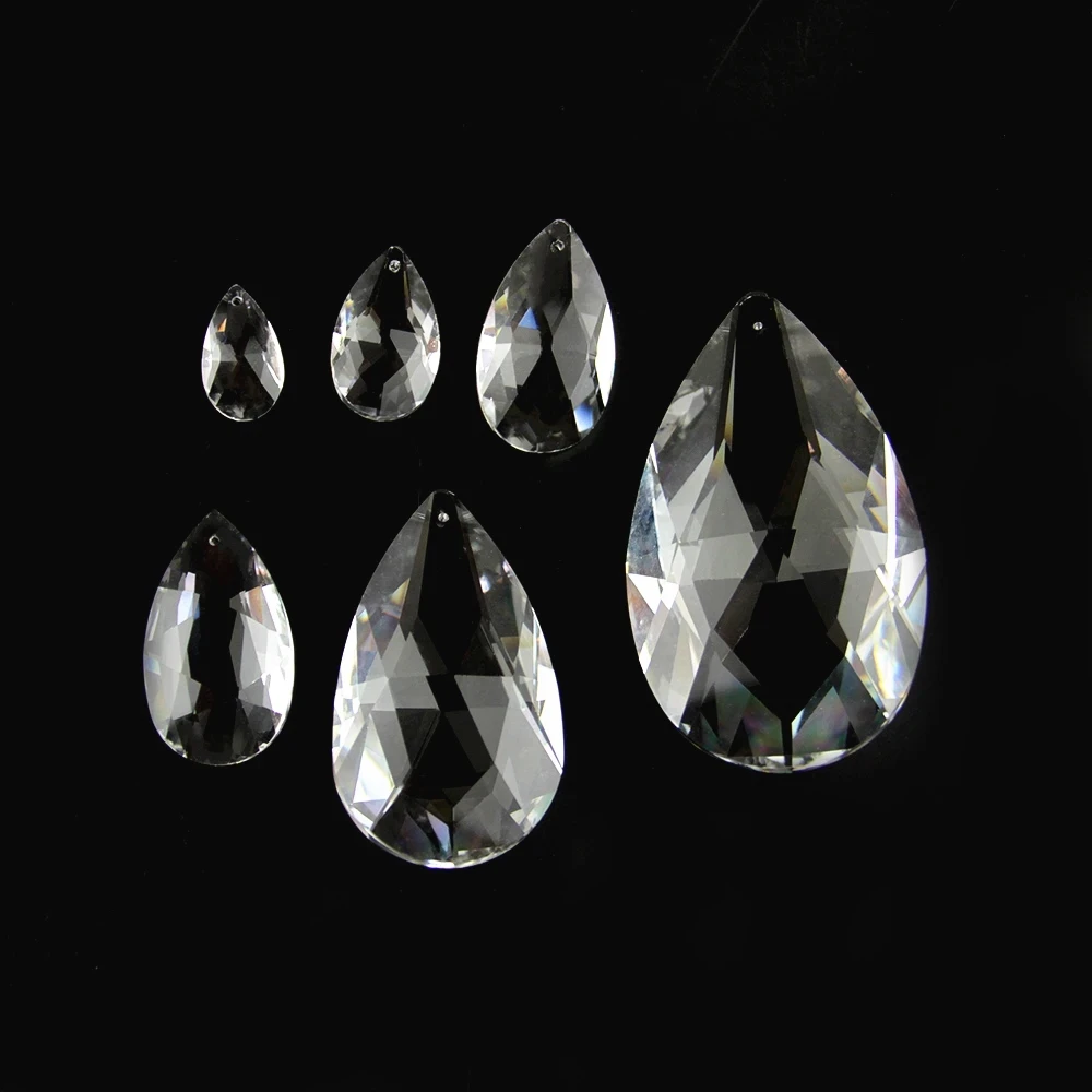 22mm 38mm 50mm 63mm 76mm Clear Glass Tear Drop Crystal Chandelier Parts K9 Glass Suncatcher Prism Hanging Trimming Pendants