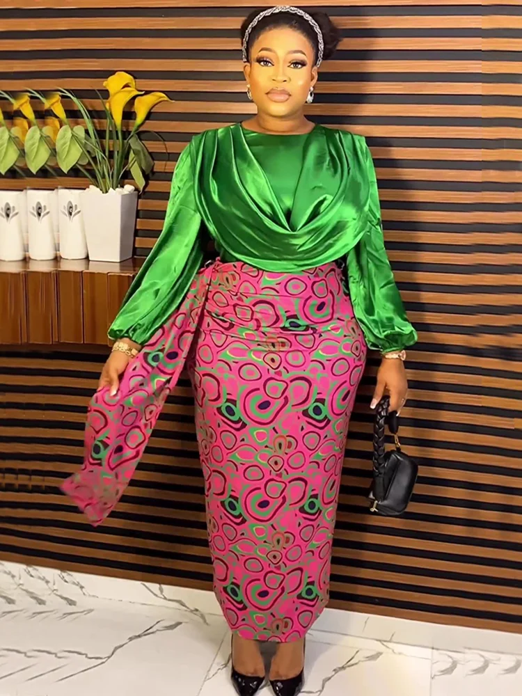 

Elegant African Dresses for Women Two Pieces Set Tops And Skirts Suits Dashiki Ankara Outfits Plus Size Lady Party Dress 2024