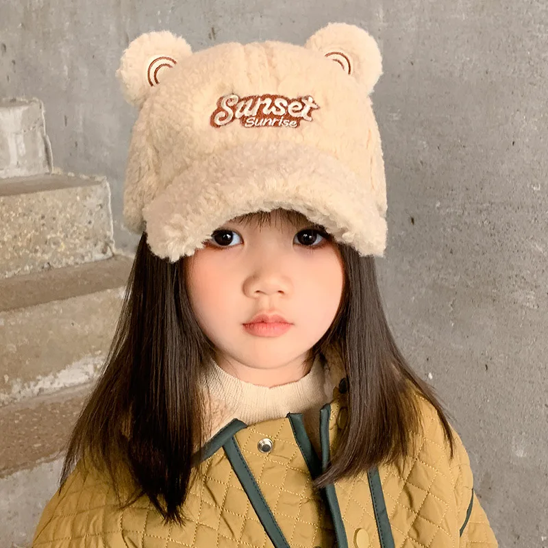 Winter Parent-child Style  Baseball Cap Cute Casual Padded Warm Boys and Girls Plush Duck Tongue Cap Embroidered Letters Cap