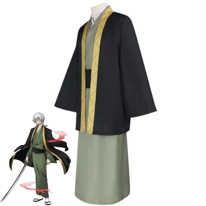 

Anime Bungo Stray Dogs Fukuzawa Yukichi Cosplay Costume Detective Agency Member Japanese Kimono Cloak Wig Man Halloween Suit 5ft