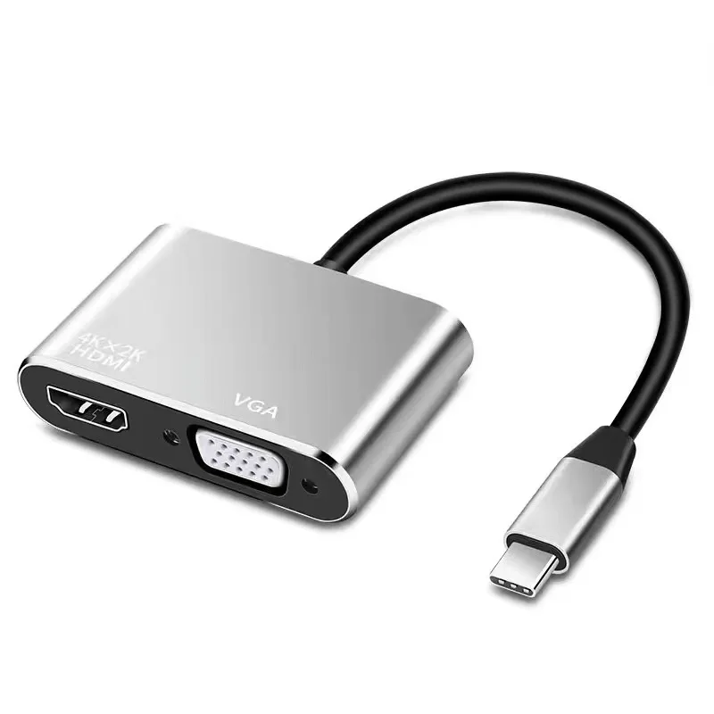 

Адаптер-концентратор 4-в-1 типа C к HDMI-совместимому VGA USB 3.0 Digital AV Multiport USB C 3.0 PD Адаптер к 4K 1080P для MacBook