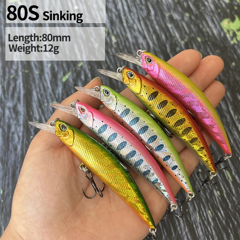 80mm 12g Sinking Minnow Fishing Lures Artificial Hard Bait Wobbler for Saltwater Trout Plastic Swimbait Pesca Jerkbait Equipment