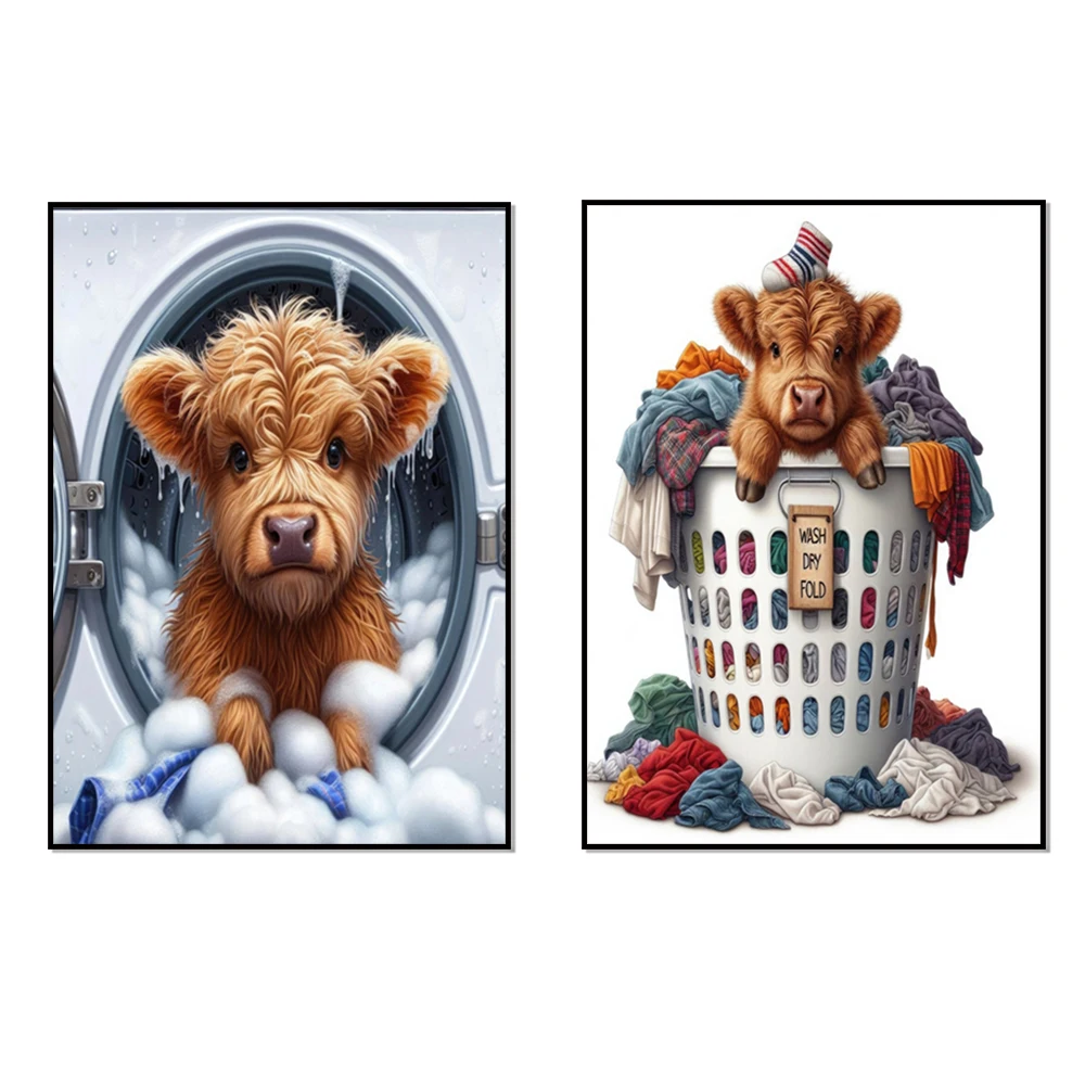 Highland Cow Laundry Printable, Funny Scottish Cow Toilet Poster, Utility Room Laundry Basket Cow Decor, Whimsical Wall Art