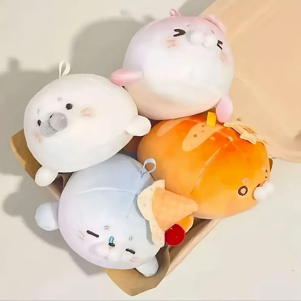 Soft Ice Cream Seal Keychain Cute Sakura Sea Dog Pendant Plush Stuffed Doll Toast Seal Keyring Hanging Decoration