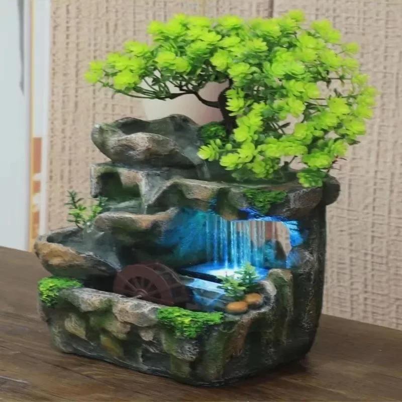 

Resin Rockery Waterfall Fountain Indoor Tabletop Zen Garden Fountain Meditation Decor Water Feature Creative Craft Waterfall