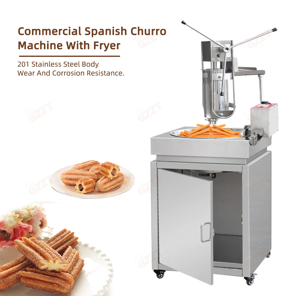 5L Vertical Spanish Churros Maker With Fryer Commercial Manual Churros Machine Maquina De Churros Snack Machine With 30L Fryer