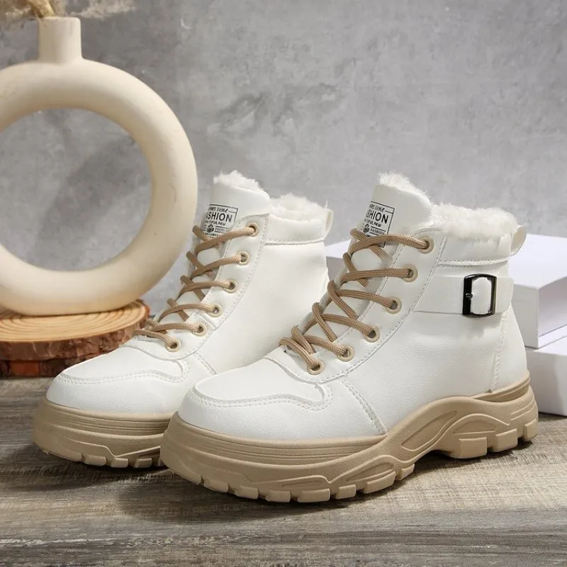 

Platform Snow Boots Women 2025 Autumn and Winter New Casual Shoes Outdoor Fashion Lace-up Plus Fur Warm Ankle Boots Botas Mujer