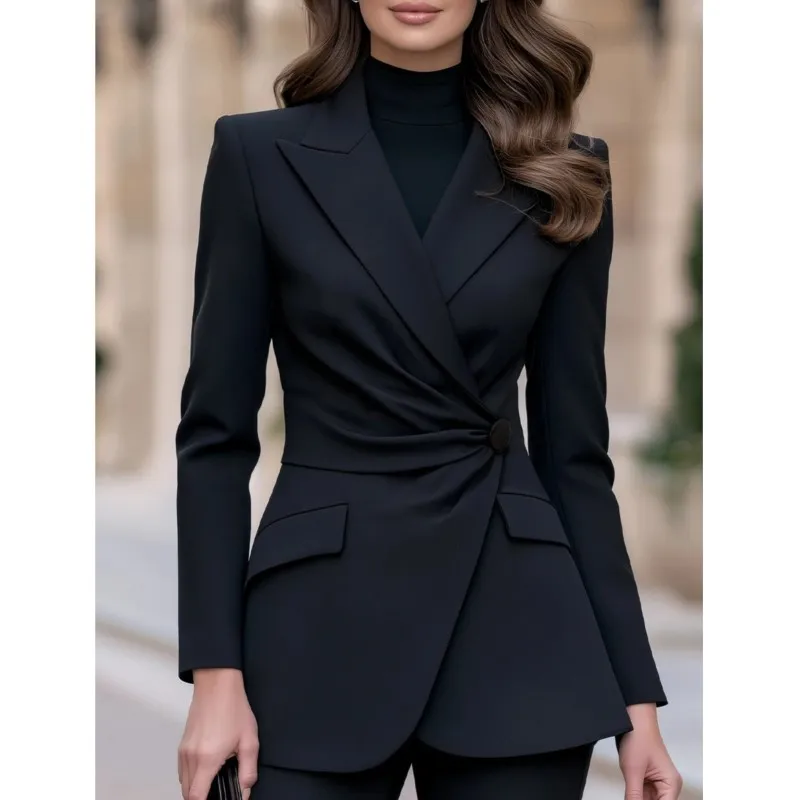 Design Inspired Suit Top Coat Fashion New White Cross Twisted Waist Long Sleeve Banquet Commuting Jacket Suit Coat Women Clothes