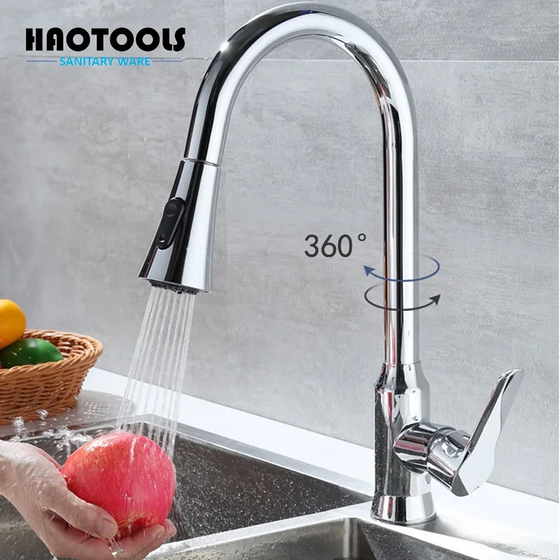 Kitchen Faucet Cold And Hot Pull-out Universal Telescopic Copper Splash-proof Household Shower Vegetable Basin And Sink