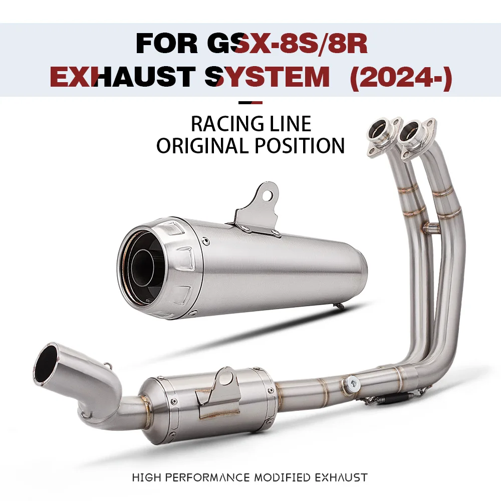 

Для GSX-8S GSX-8R 2024-выхлопная система мотоцикла, коллектор из нержавеющей стали, модифицированный глушитель 51 мм с крышкой