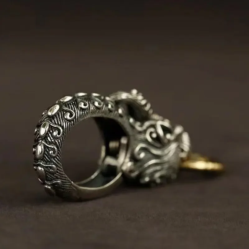 Pure Silver Punk Personality Creative Gift Buckle Lucky Pixiu Elephant Metal Key Ring Pendant