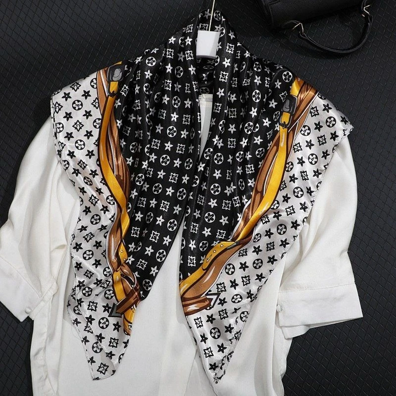 90*90CM Fashion Scarves for Women Shawl Print Silk Satin Hijab Scarf Female Bandana Luxury Brand square Shawls Scarfs For Ladies image 5