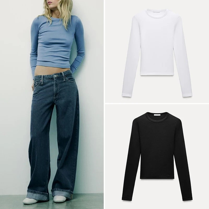 

Fall 2025 Women's Modal Blend Long Sve Base irt Top Cotton And Modal Mixed T-irt Slim Fit Color Commute Sle