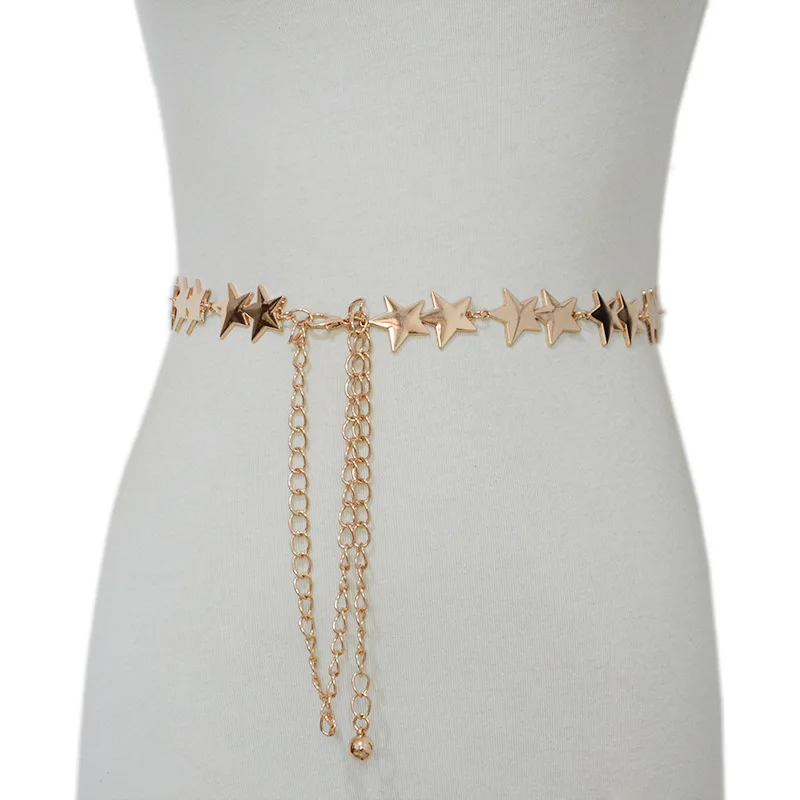 2026 Fashion Female Metal Five-Pointed Star Chain Waist Skirt Coat Sweater Suit Decoration Gold Silver Belts for Women Luxury