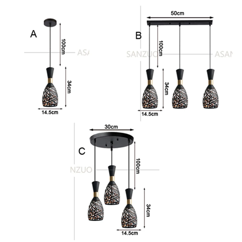 Black Gold hollow Metal Cage Pendant Lights Nordic Dining Room Hanging Lamp Bar Cafe creative Vintage light fixtures E27