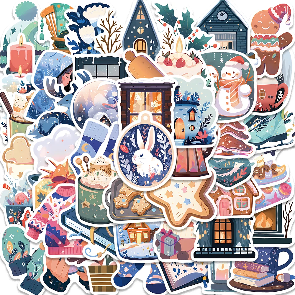 

50pcs Cartoon Cute Winter Chirsmas Stickers for Envelope Computer Diary Suitecase Guitar iPad Waterproof Children's Gift Toy