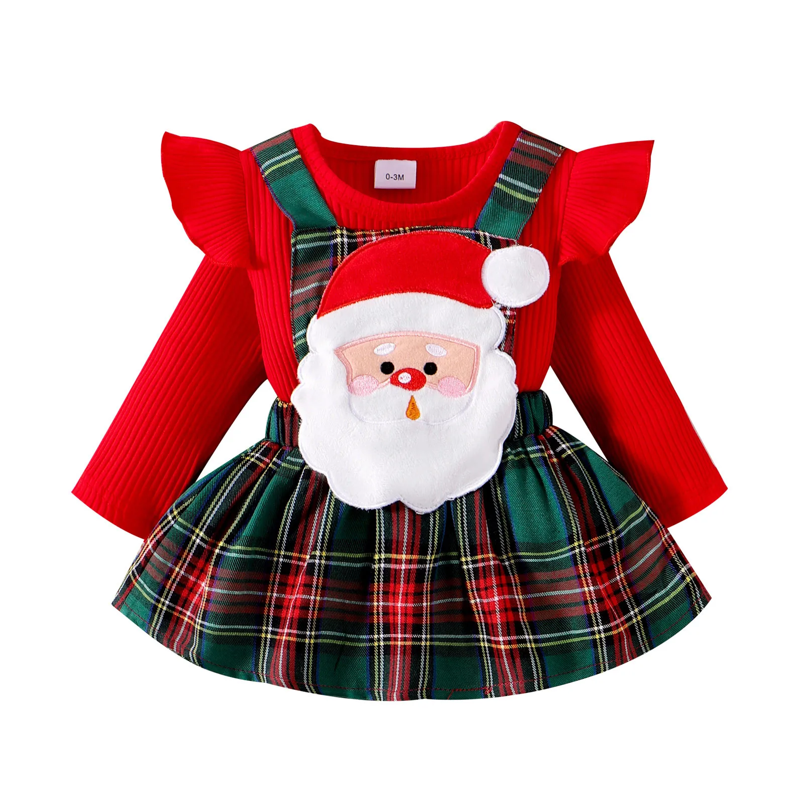 Winter Christmas Newborn Baby Girls Rompers Deer Embroidery Plaid Print Long Sleeve Crew Neck Ruffles Jumpsuits Xmas Gift Outfis