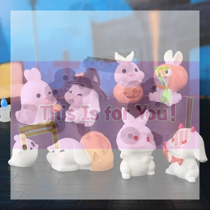 【MA】Cute Halloween Themed Mini Rabbit Resin Figurines Adorable Cartoon Durable Texture For Desktop Decor Halloween Party Favor