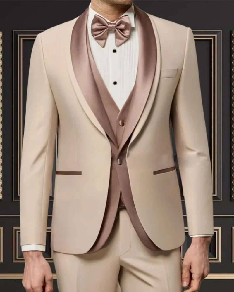 

Elegant Men Suits Shawl Lapel Single Breasted Wedding Party Tuxedo Formal Man 3pcs Blazer Vest Pant Customized Ropa hombre