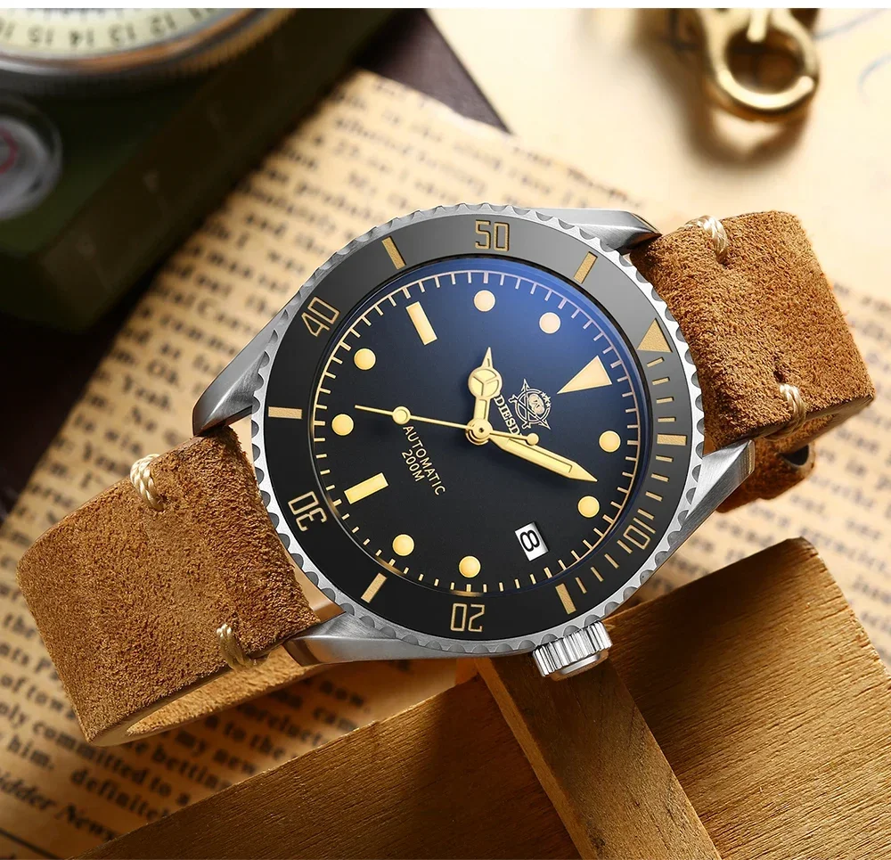 ADDIESDIVE Business AD2101 Mens Automatic Watches Vintage Leather 200M Diving Mechanical Watches Luxury NH35 Sapphire Wristwhach