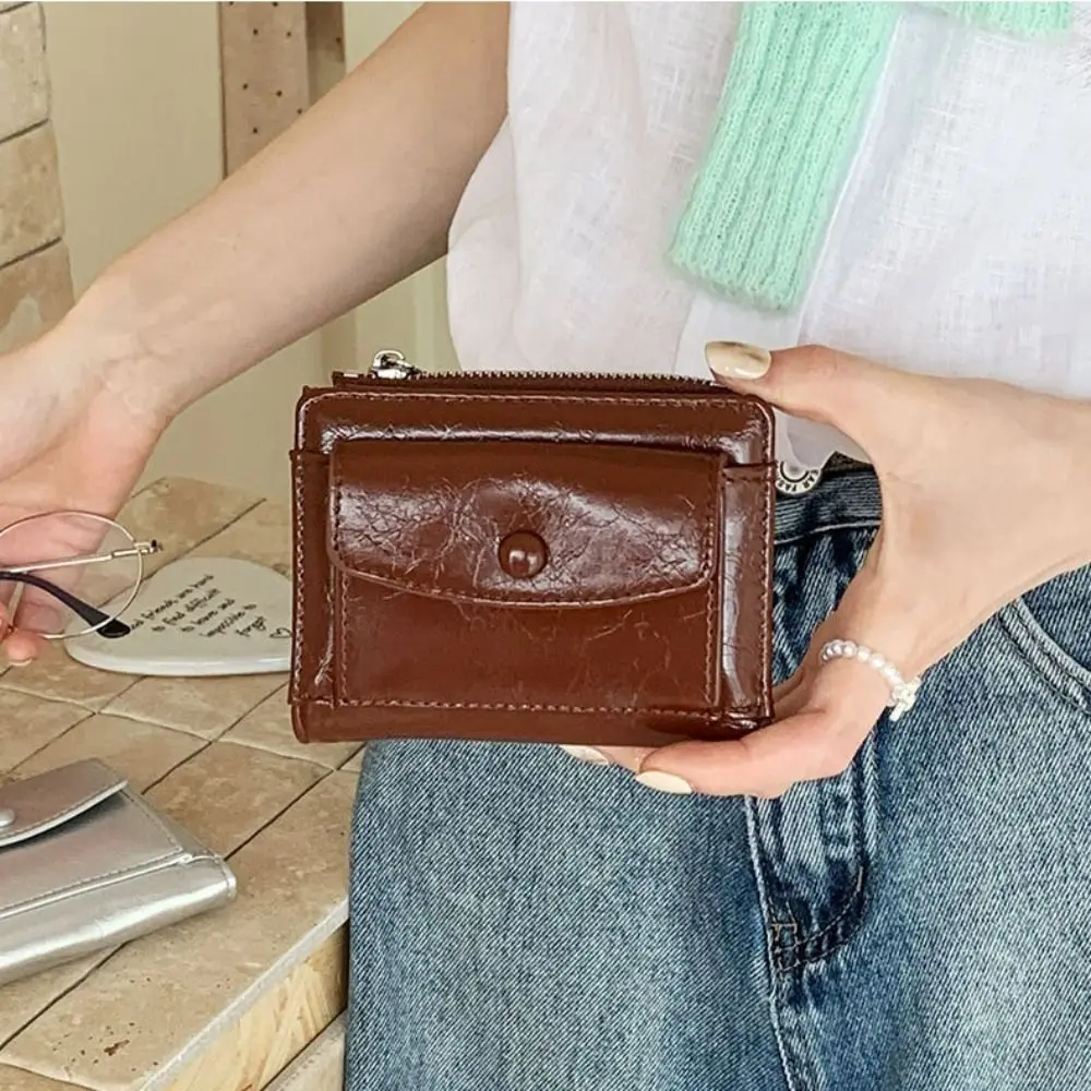 Casual Elegant Women Short Wallet Ultra Thin Zipper PU Leather Card Holder Multi-function Short Clutch Coin Pouch Men