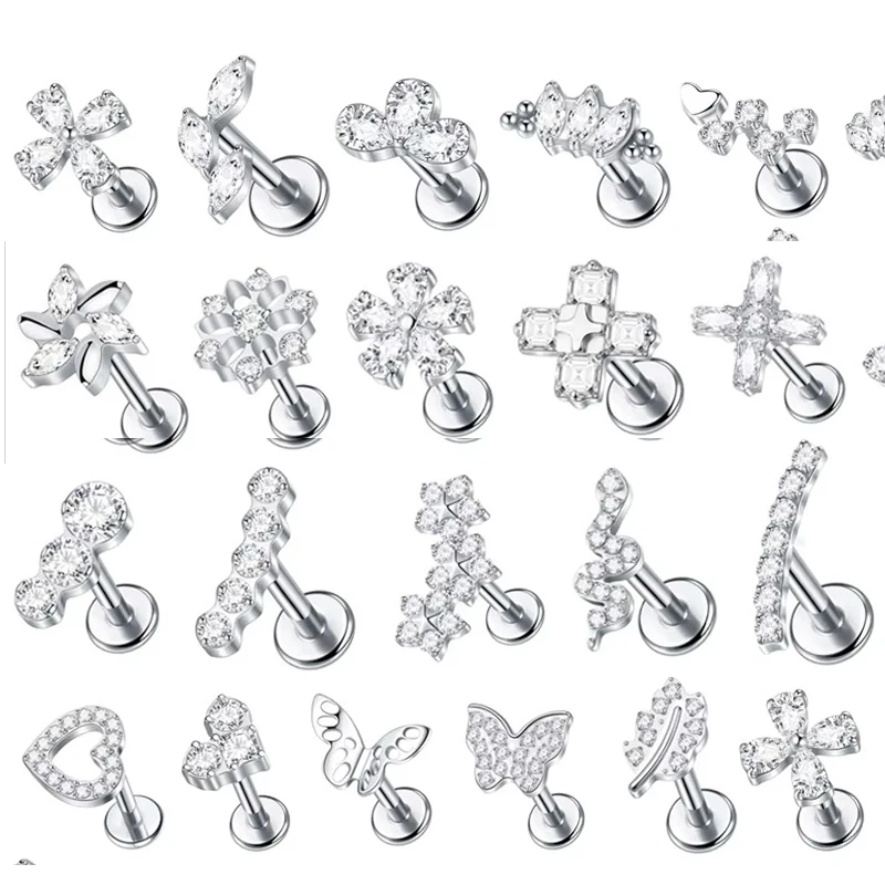 1Pc G23 Titanium Ear Tragus Cartilage Helix Daith Piercing Stud Earrings for Women Internal Thread Labret Piercing Lip Ring 16G